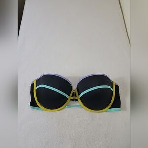 Victoria's Secret Black Bikini Top with Yellow and Mint Trim